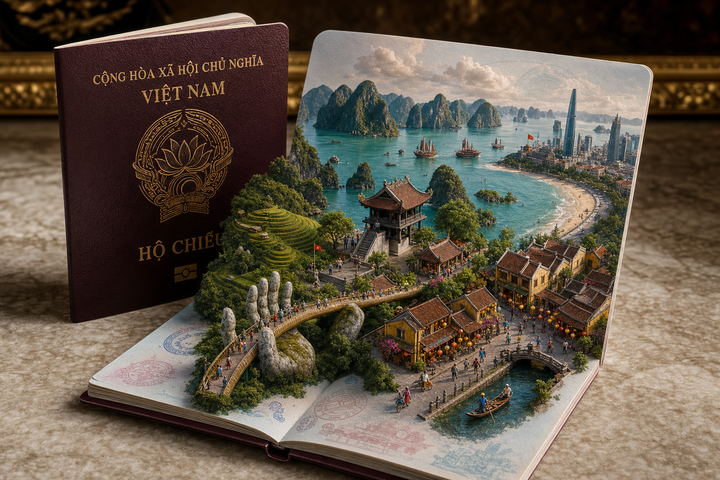 Hộ chiếu Việt Nam với diorama du lịch 3D