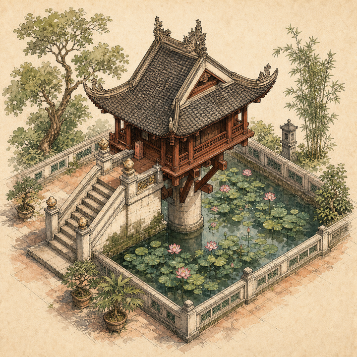 Sơ đồ isometric Chùa Một Cột
