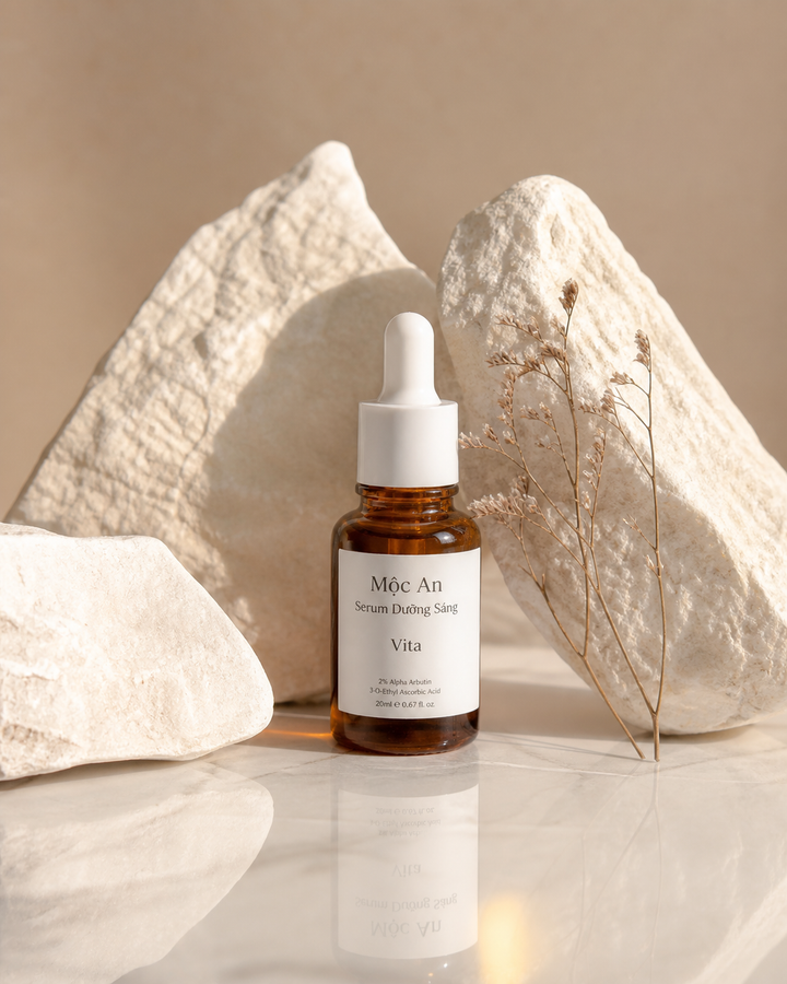 Serum Mộc An trên nền đá trắng tối giản