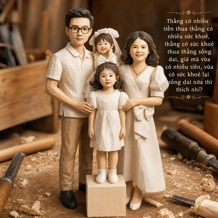 Tượng gỗ thủ công trên bàn xưởng mộc