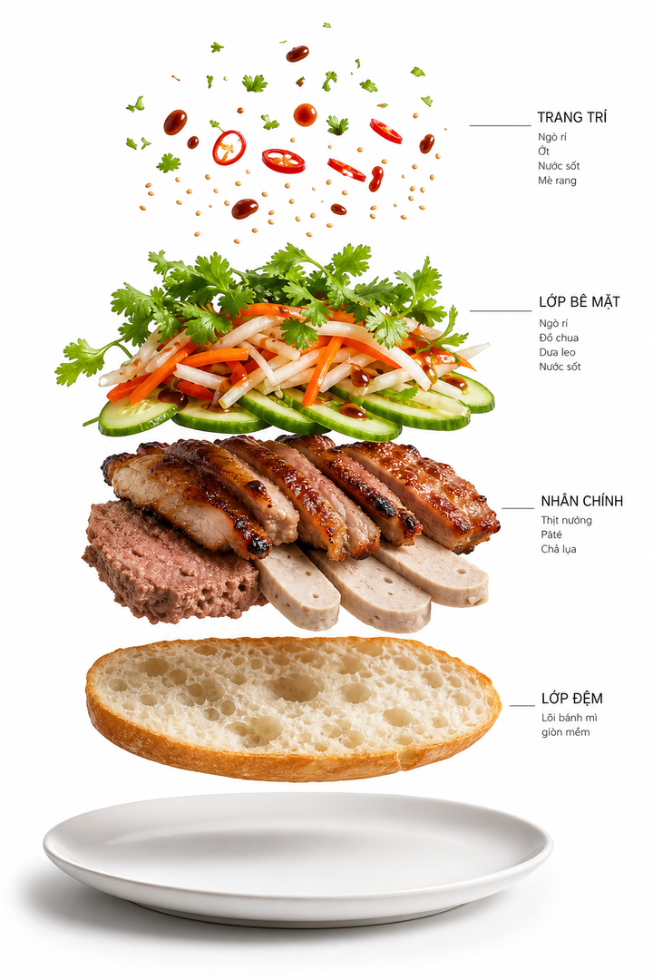 Infographic bánh mì thịt nướng tách lớp