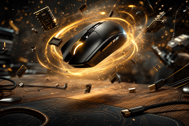 Chuột gaming lơ lửng với năng lượng vàng