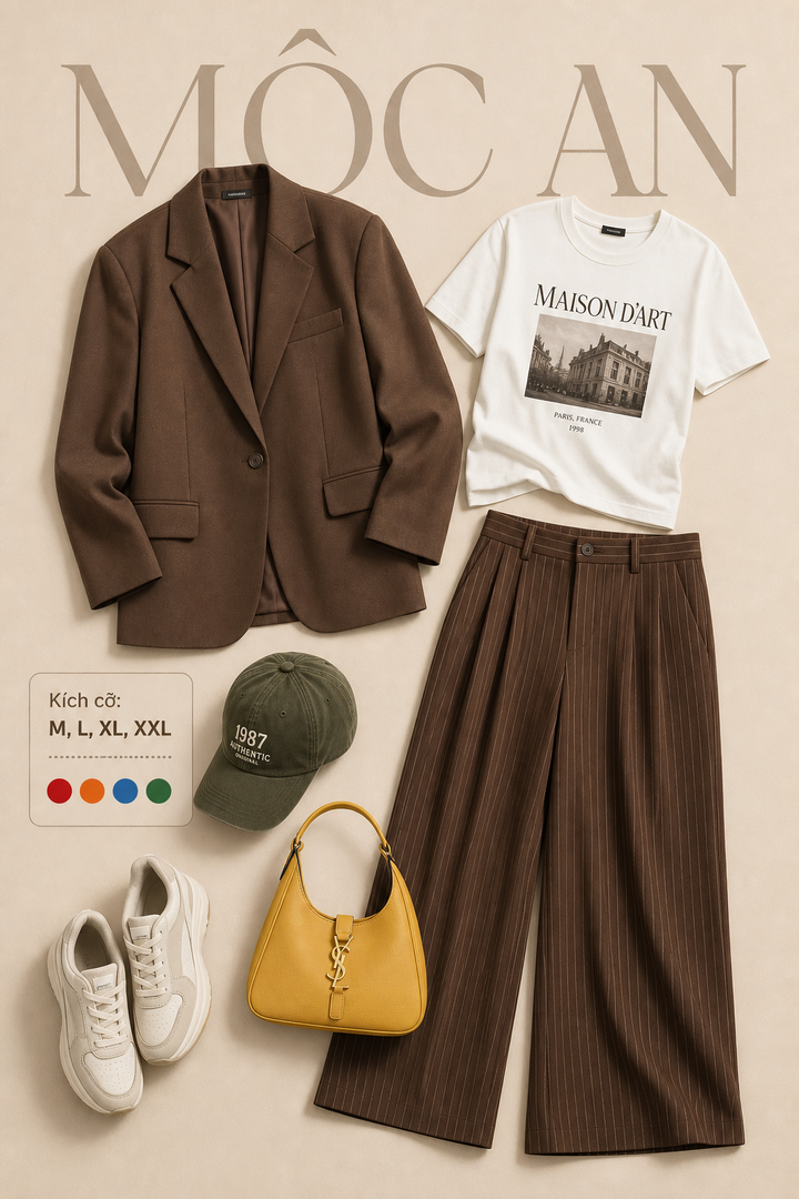 Flat lay outfit thời trang cao cấp Mộc An