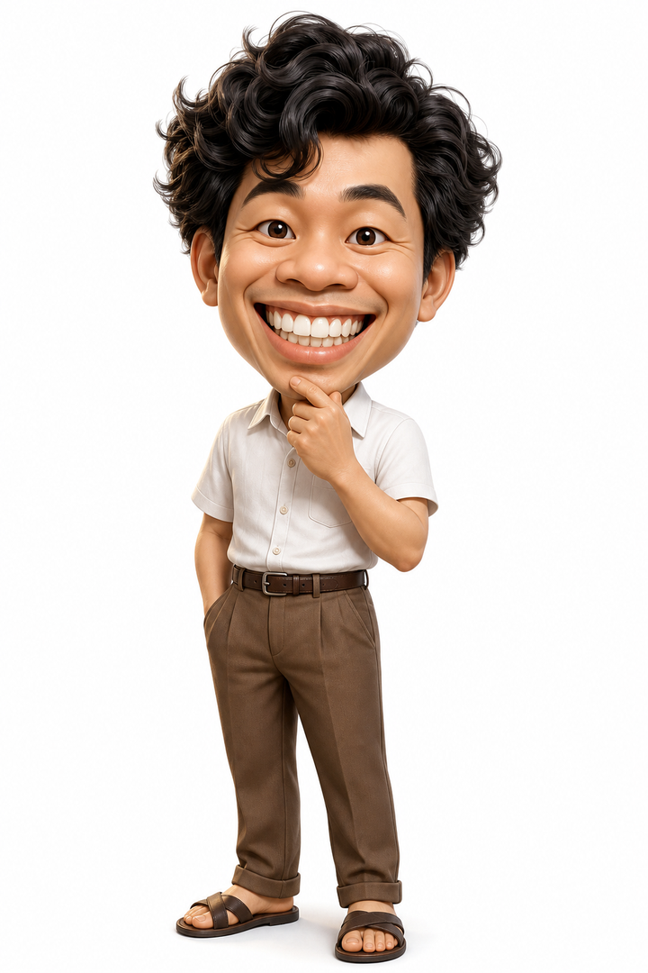 Biếm họa 3D người đàn ông Việt Nam vui vẻ