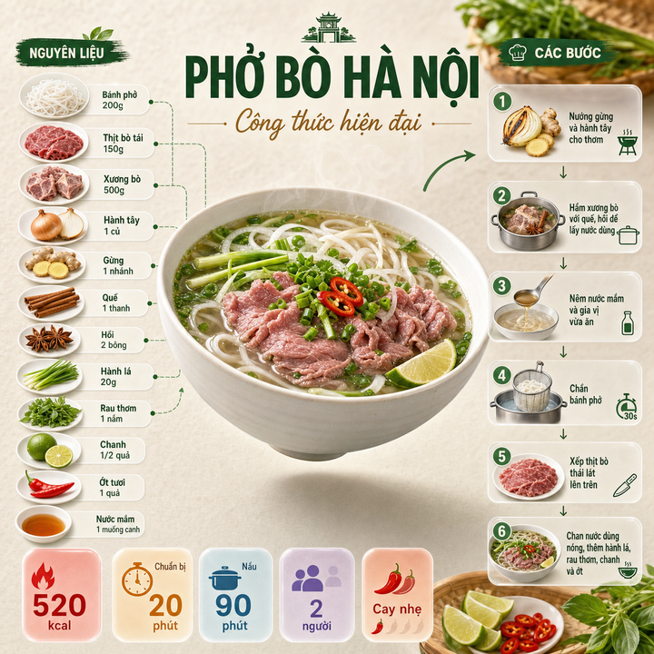 Infographic công thức phở bò Hà Nội