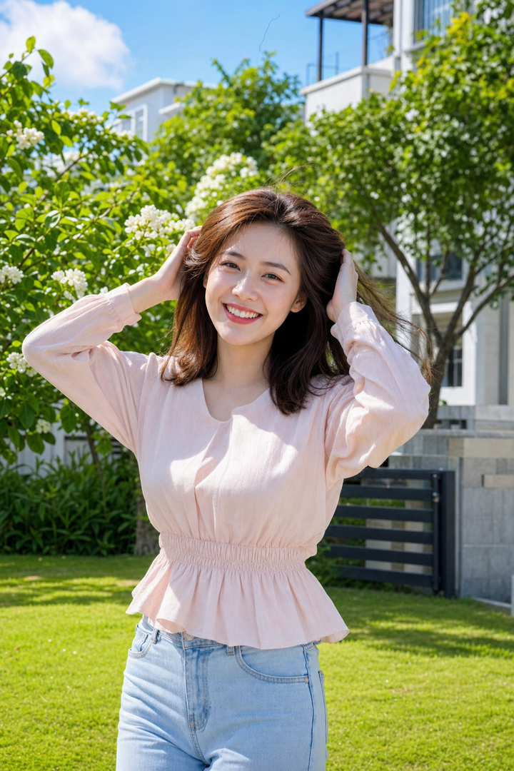 Cô gái Việt Nam trong khu vườn mùa hè
