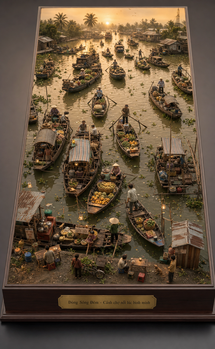 Diorama chợ nổi bình minh miền Tây