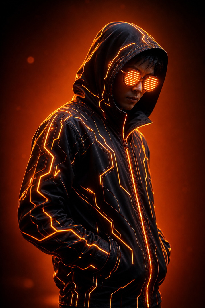 Chân dung cyberpunk neon cam
