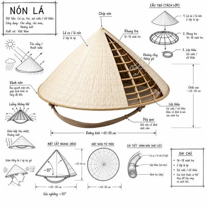 Infographic kỹ thuật nón lá Việt Nam