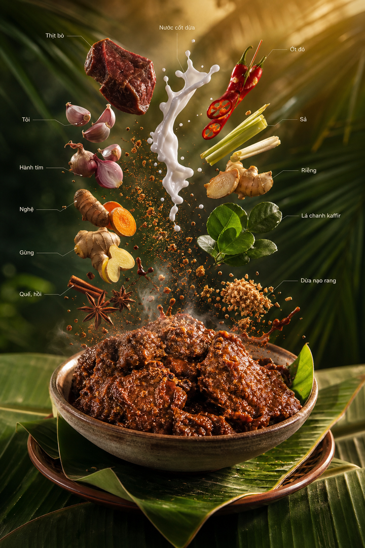 Poster ẩm thực Indonesia với nguyên liệu bay