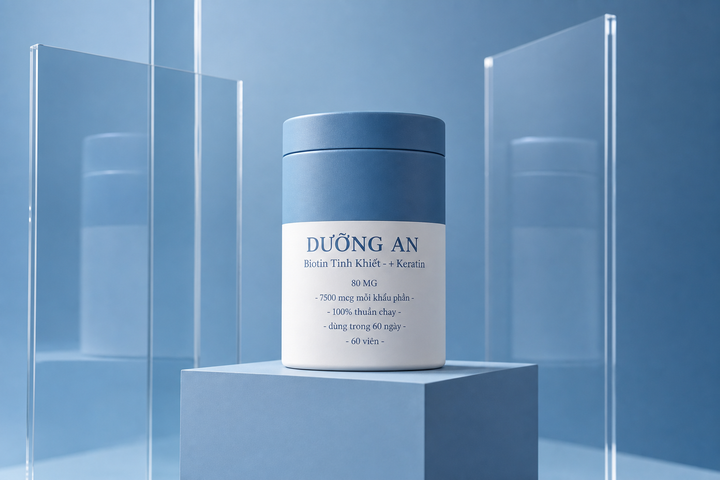 Hộp biotin tối giản trong studio xanh