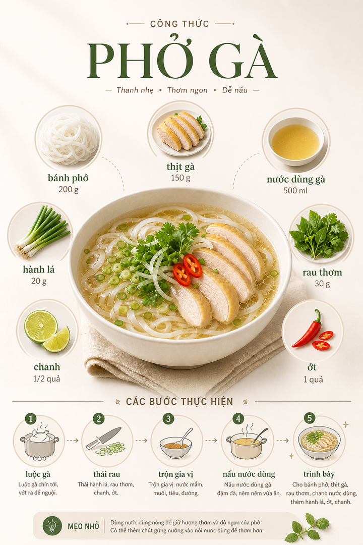 Infographic công thức phở gà tối giản