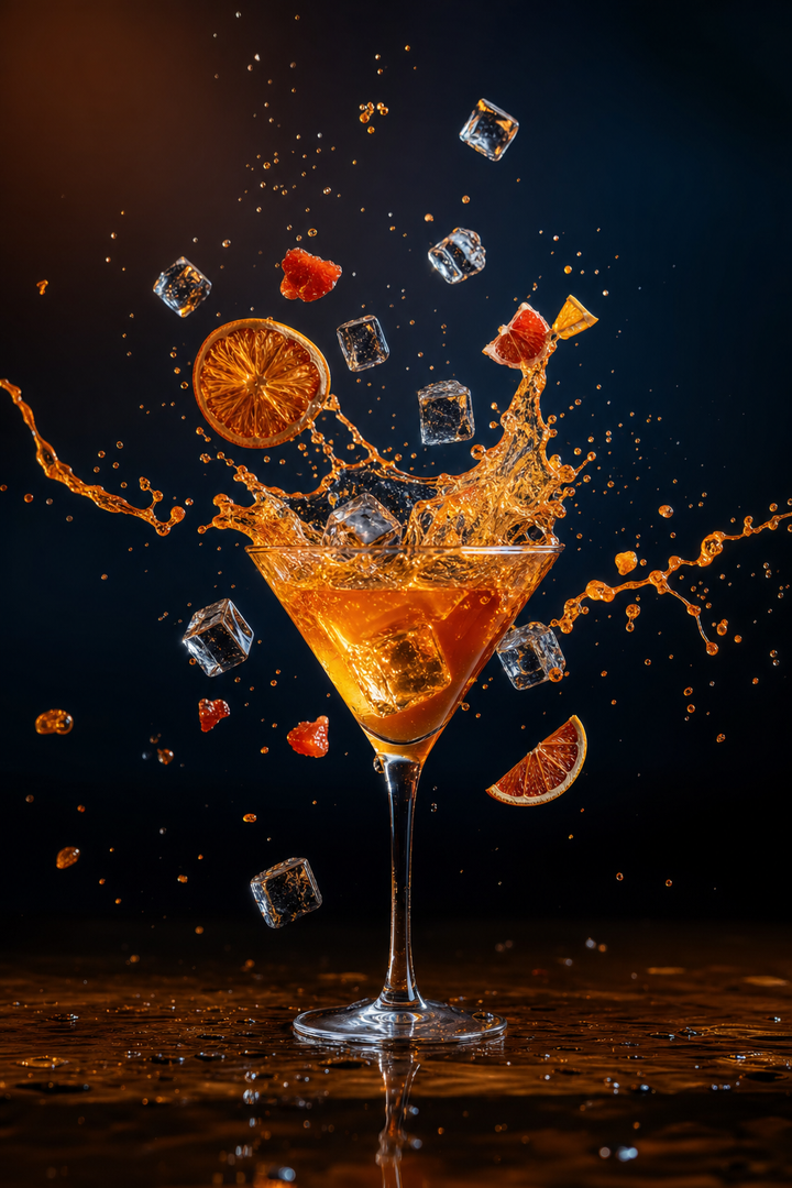 Ly cocktail bùng nổ trong ánh sáng studio