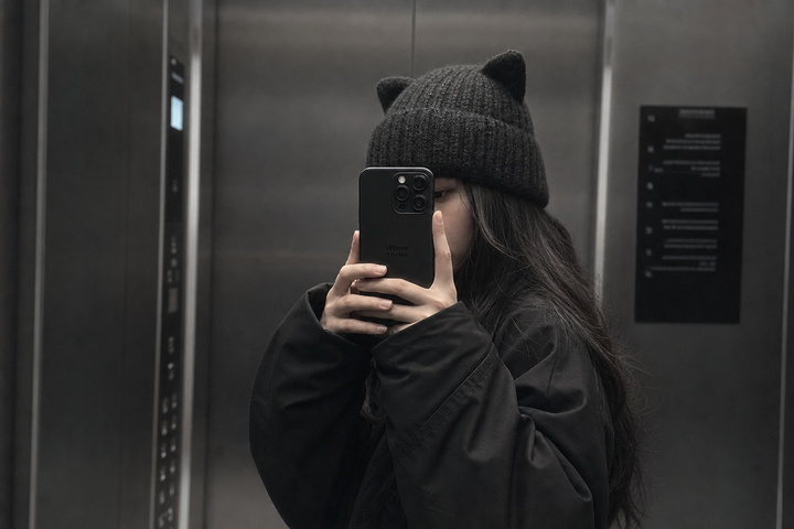 Selfie gương thang máy tông đơn sắc
