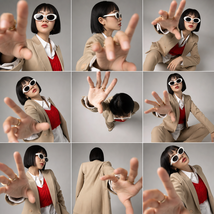 Contact sheet thời trang studio tối giản