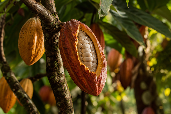 Quả cacao tươi trong đồn điền