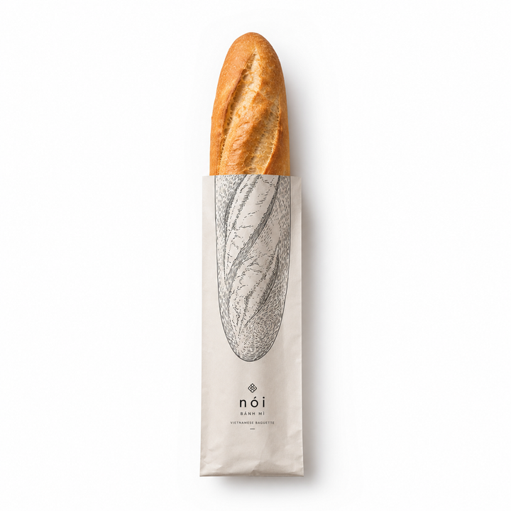 Bánh mì Việt Nam trong bao bì giấy tối giản