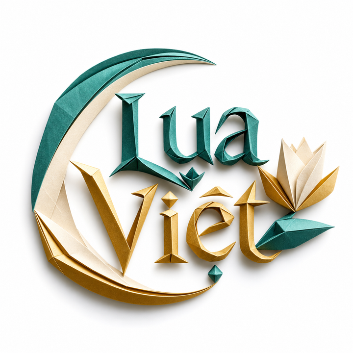 Logo Lụa Việt giấy gấp 3D tông xanh ngọc