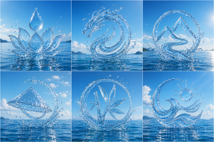 Logo bằng nước trong collage đại dương xanh