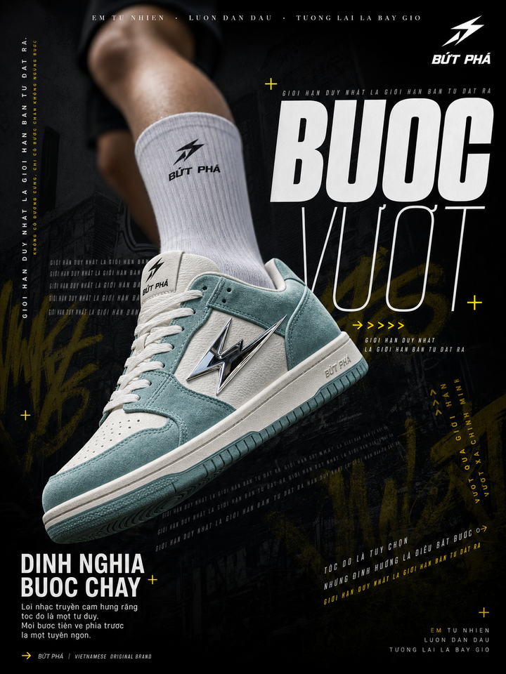 Giày sneaker Bứt Phá trong poster quảng cáo tối