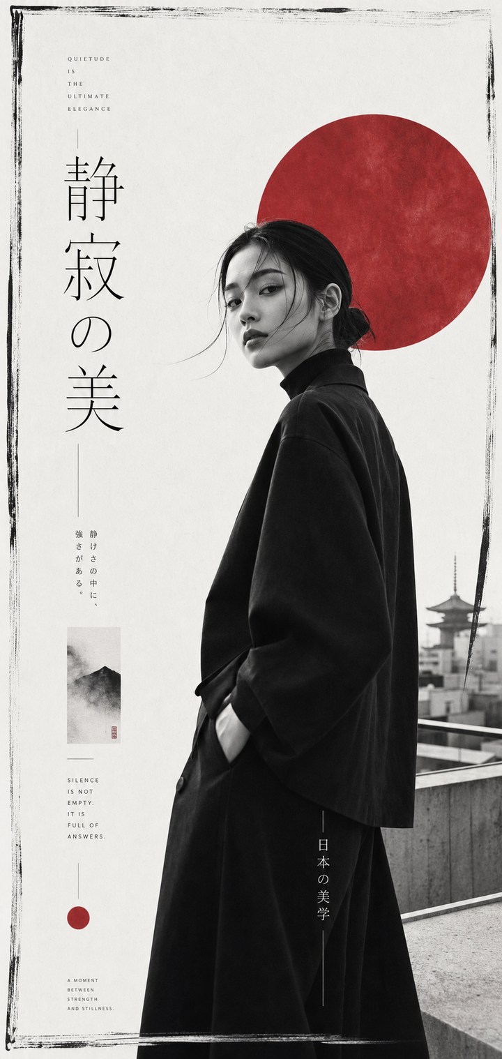 Poster thời trang tối giản Nhật Bản với người mẫu nữ