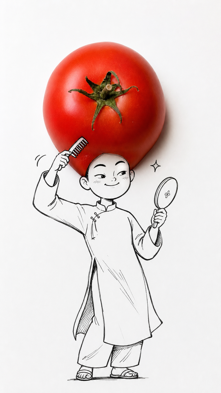 Cà chua làm mái tóc trong minh họa line art