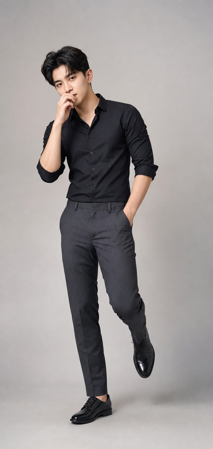 Chân dung nam mặc sơ mi đen phong cách studio