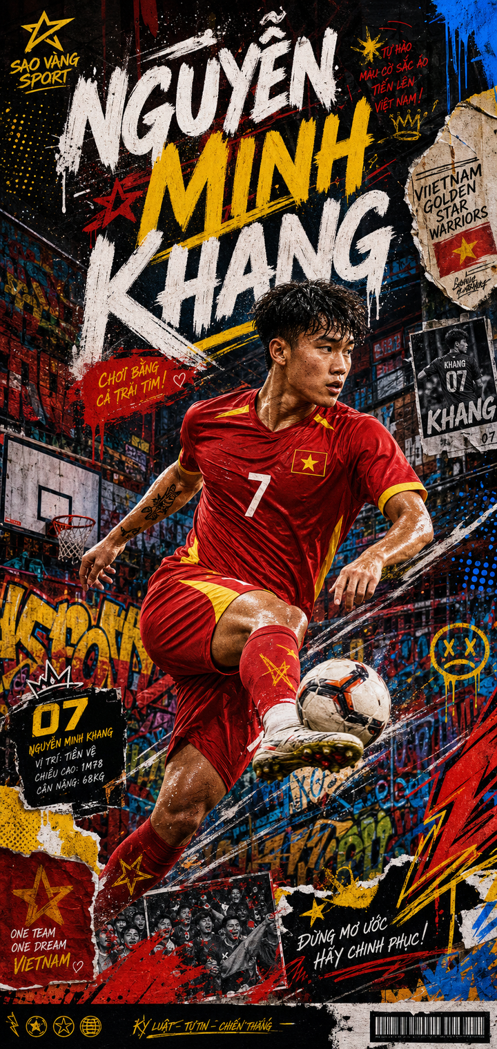 Poster bóng đá Việt Nam phong cách graffiti đường phố