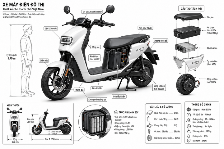 Infographic kỹ thuật xe máy điện đô thị
