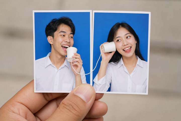 Hai ảnh thẻ với điện thoại dây