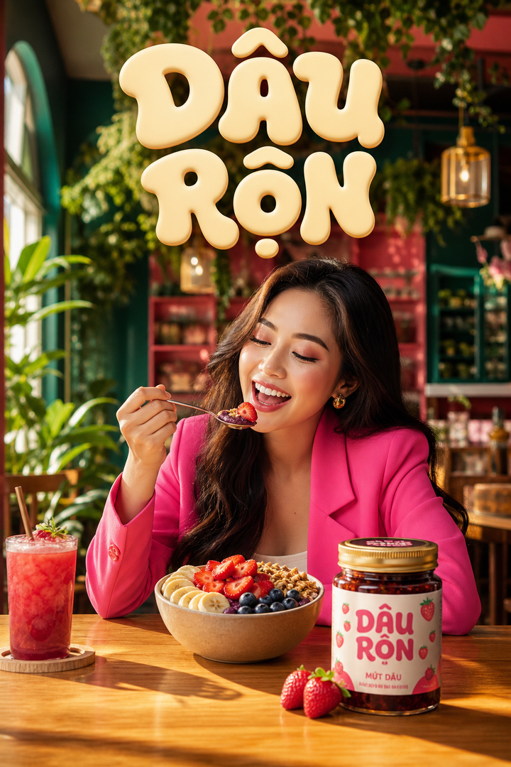 Quảng cáo Dâu Rộn với tô acai rực rỡ