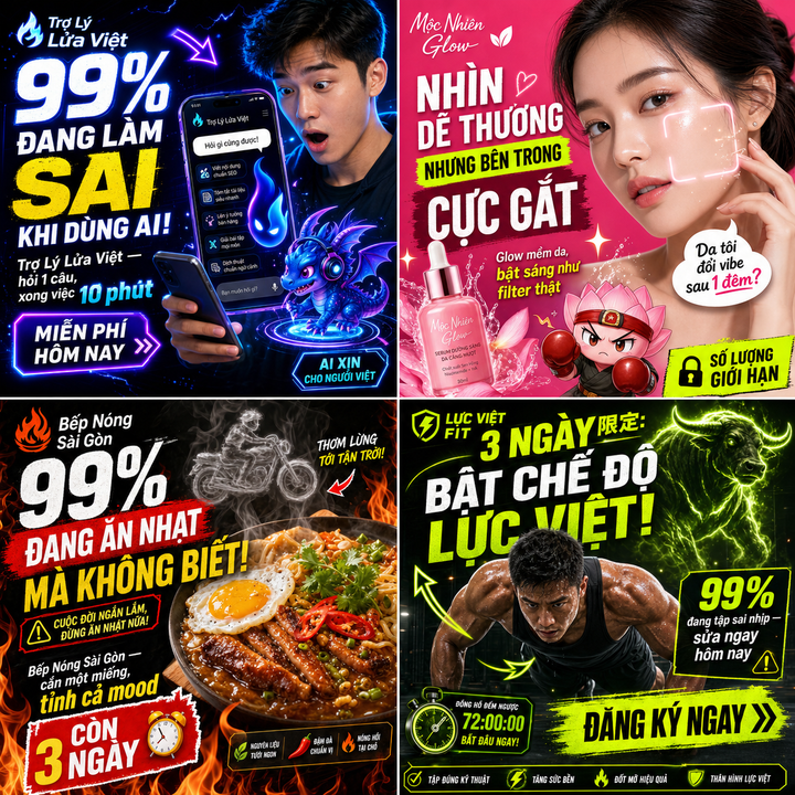 Visual quảng cáo mạng xã hội lưới 2x2 neon