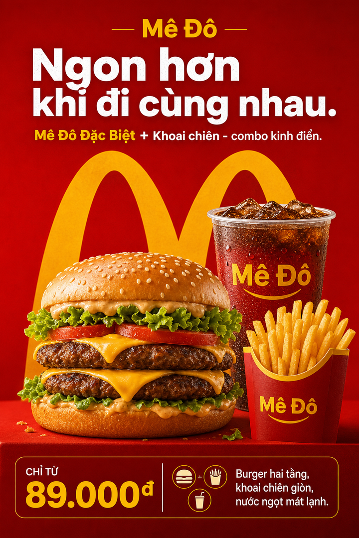 Quảng cáo combo burger Mê Đô