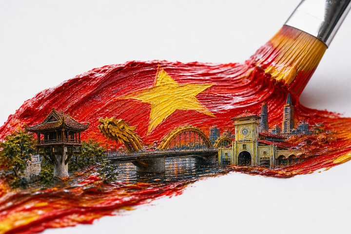 Vệt sơn quốc kỳ và đô thị Việt Nam thu nhỏ