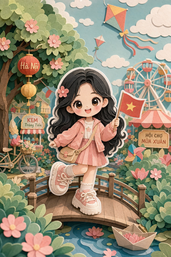Bé gái chibi trong thế giới giấy pastel