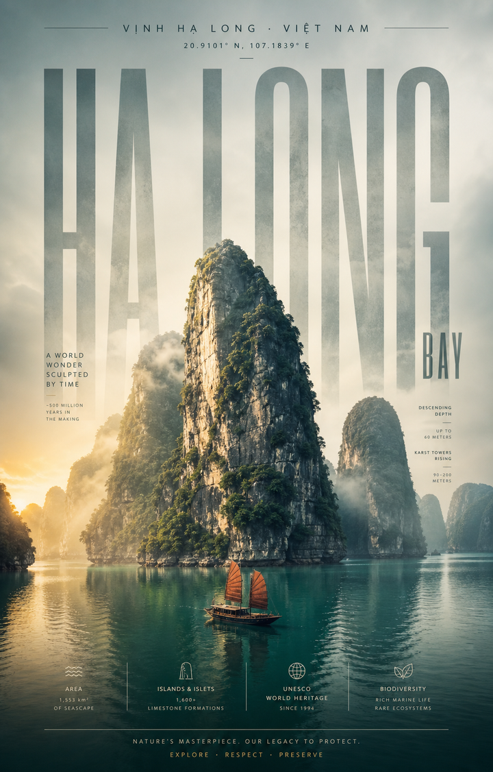 Poster Vịnh Hạ Long phong cách du lịch điện ảnh