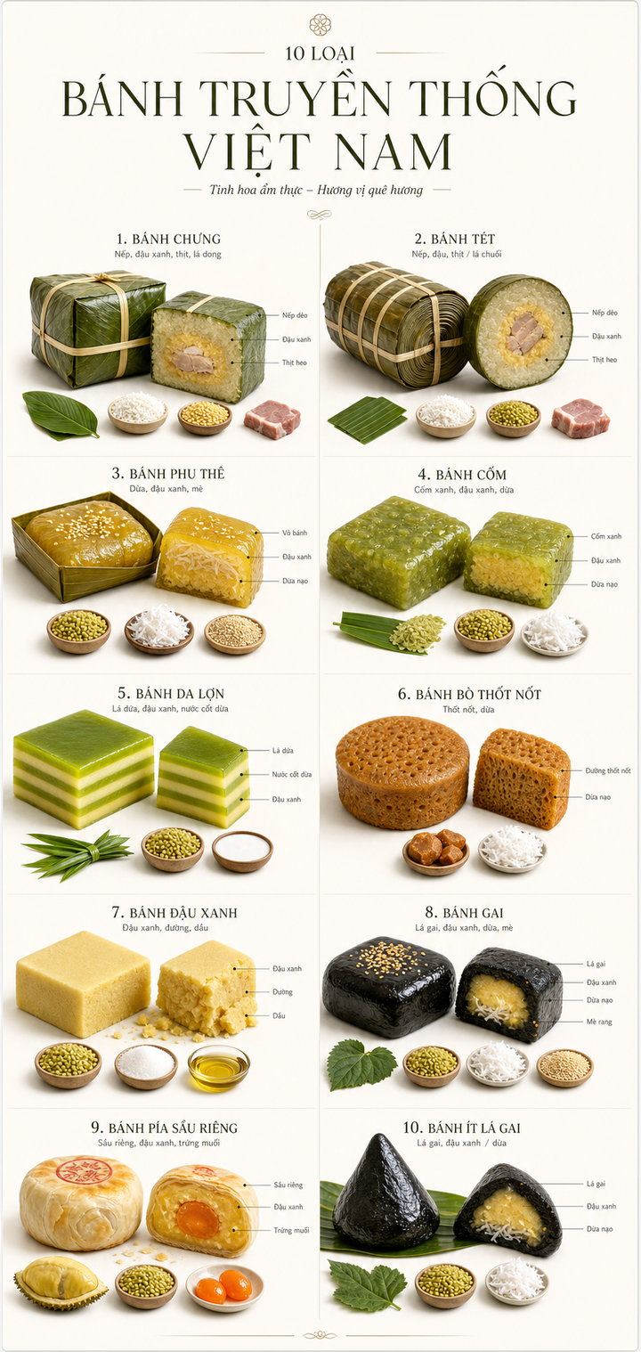 Bánh truyền thống Việt Nam dạng infographic ẩm thực