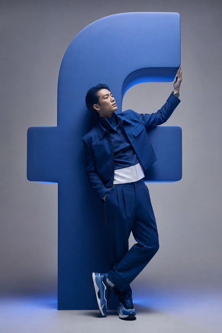 Logo Facebook khổng lồ với người mẫu nam thời trang