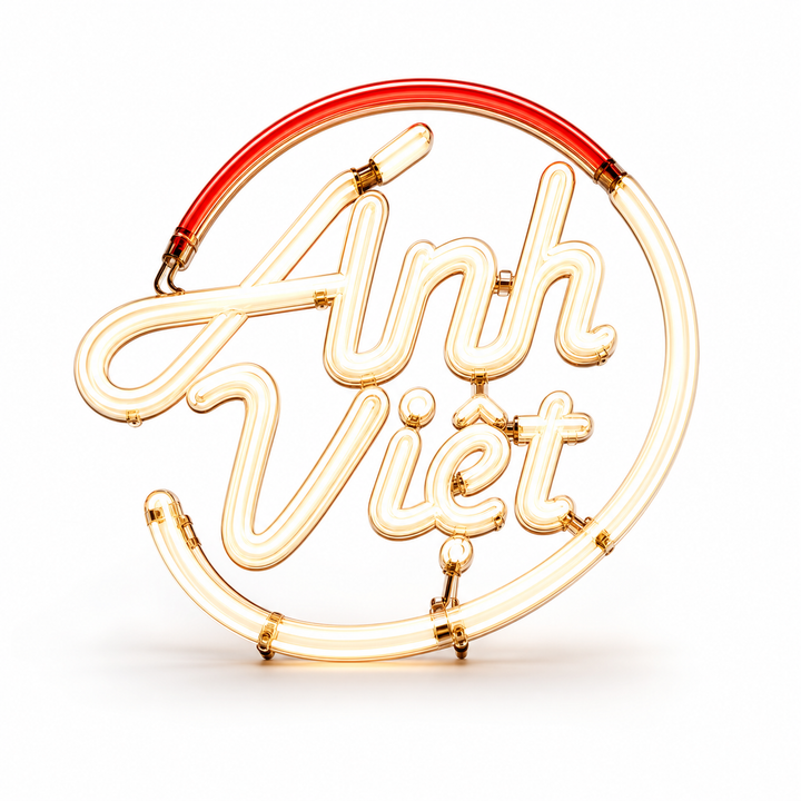 Logo Ánh Việt bằng ống neon 3D trên nền trắng