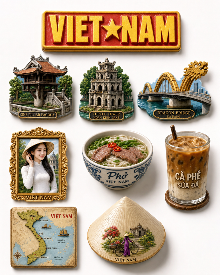 Nam châm tủ lạnh Việt Nam dạng 3D flat-lay