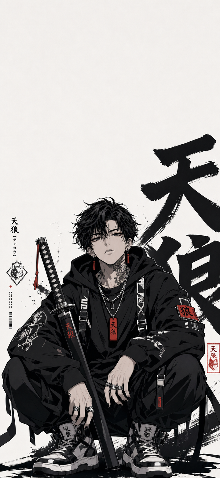 Hình nền anime nam streetwear Nhật cầm kiếm