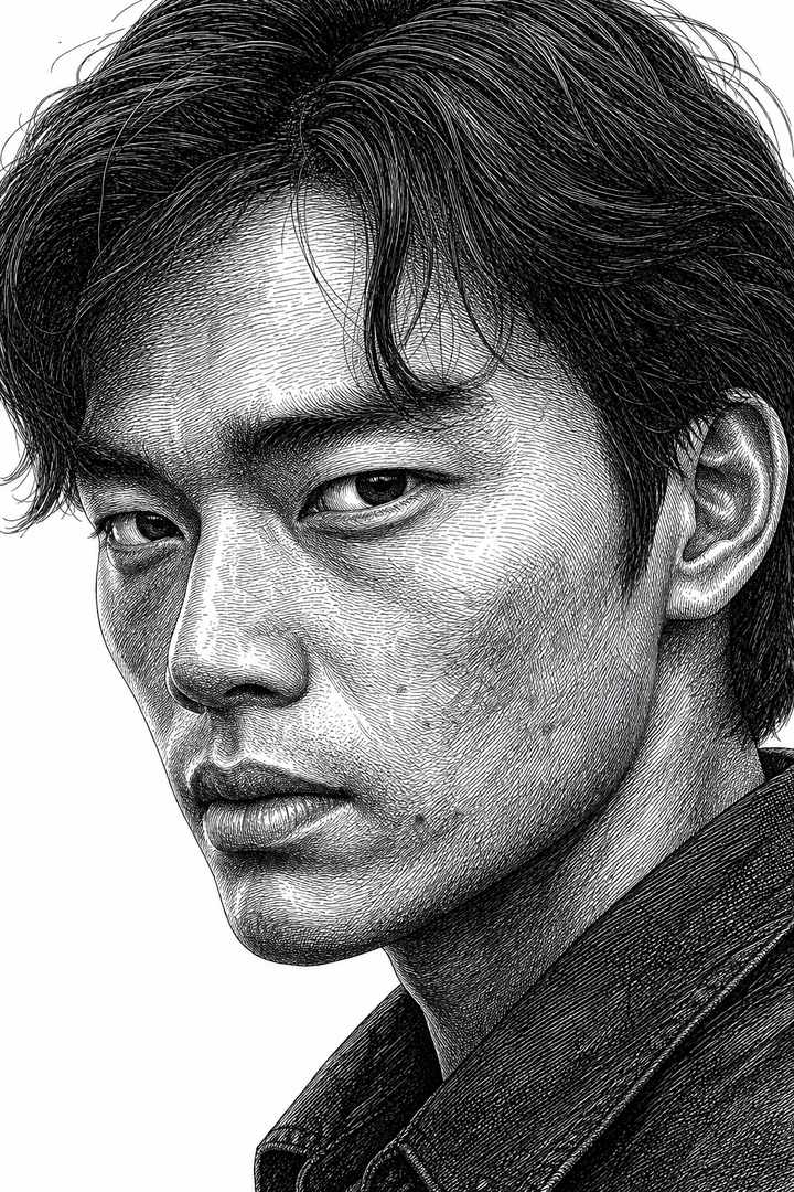 Chân dung nam line-art đen trắng siêu chi tiết