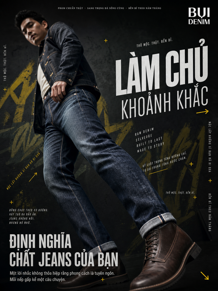 Quảng cáo denim cao cấp phong cách editorial