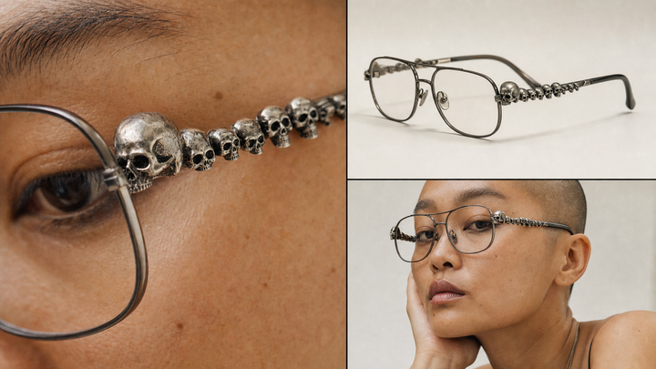 Kính đầu lâu kim loại trong collage editorial