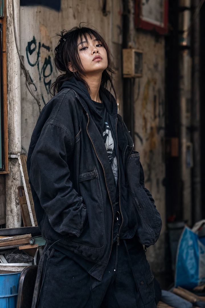 Chân dung phụ nữ grunge trong hẻm đô thị cũ