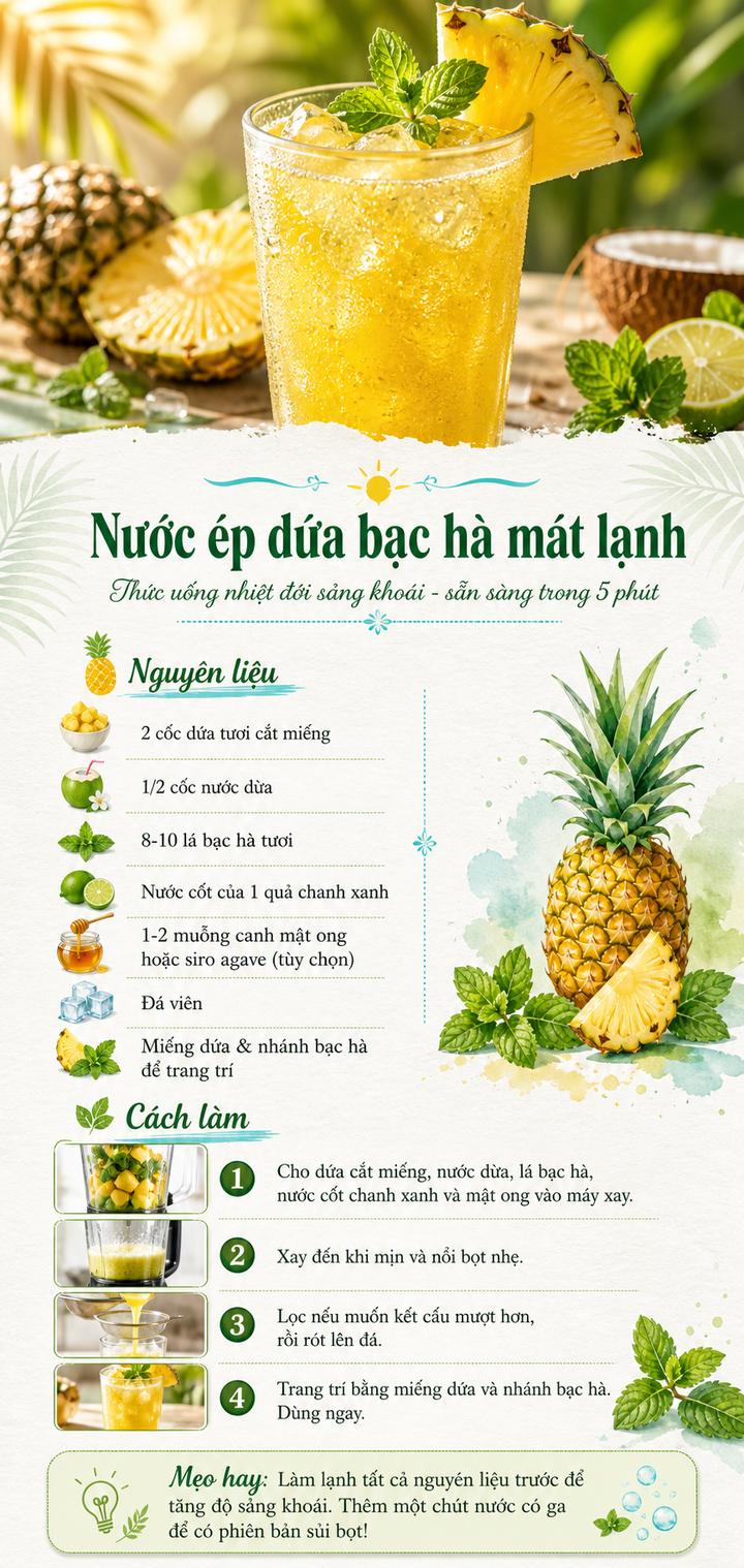 Nước ép dứa bạc hà dạng thẻ công thức mùa hè