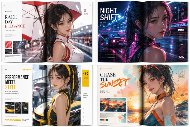 Trang đôi tạp chí người mẫu đường đua anime