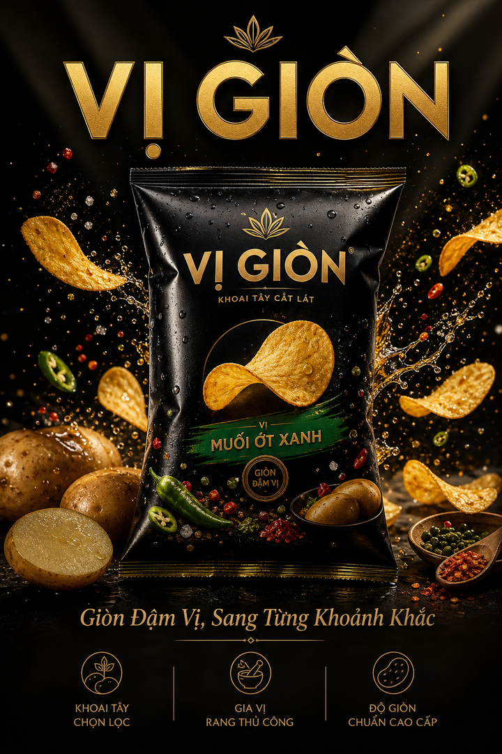 Snack khoai tây Vị Giòn phong cách quảng cáo cao cấp