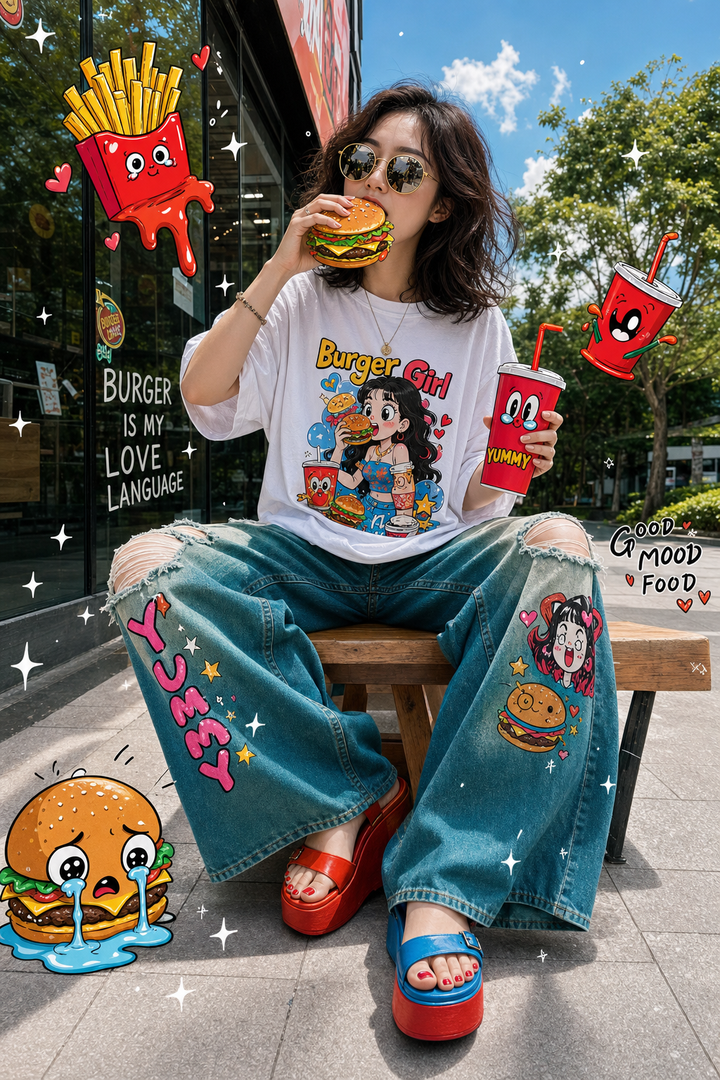 Cô gái Việt ăn burger phong cách pop-art đường phố