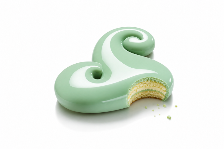 Bánh mousse tráng gương xanh trên nền trắng tối giản